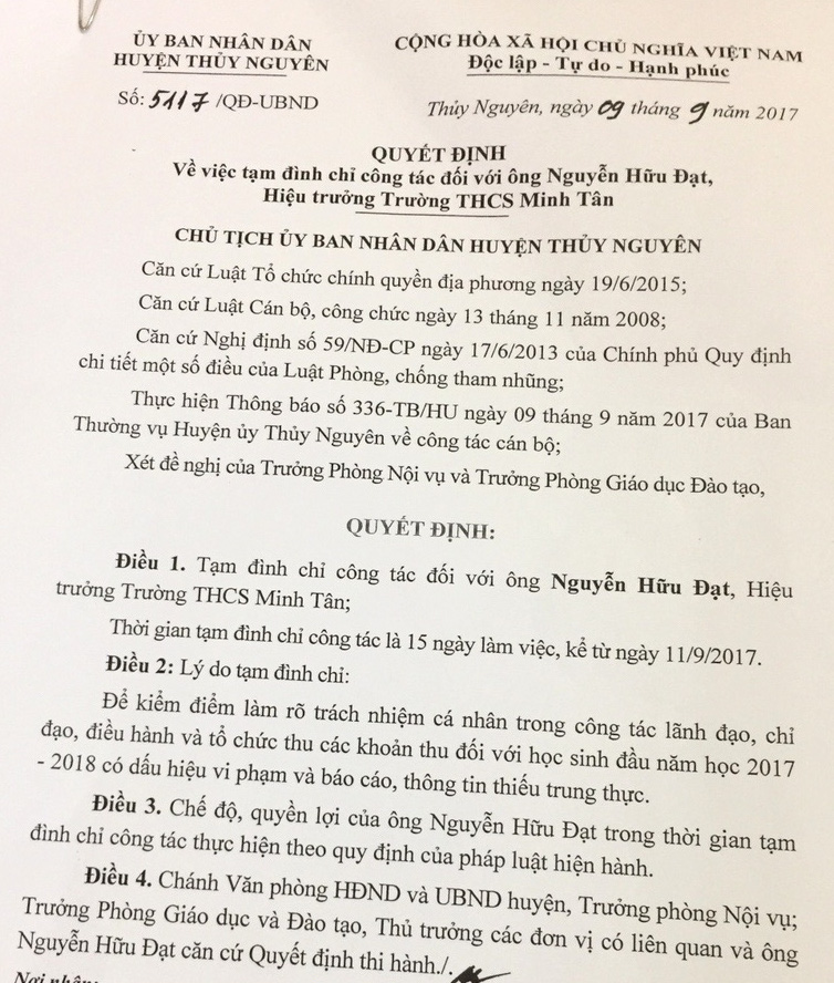 Đ&igrave;nh chỉ Hiệu trưởng trường thu hơn 9 triệu đồng/học sinh - Ảnh 2.