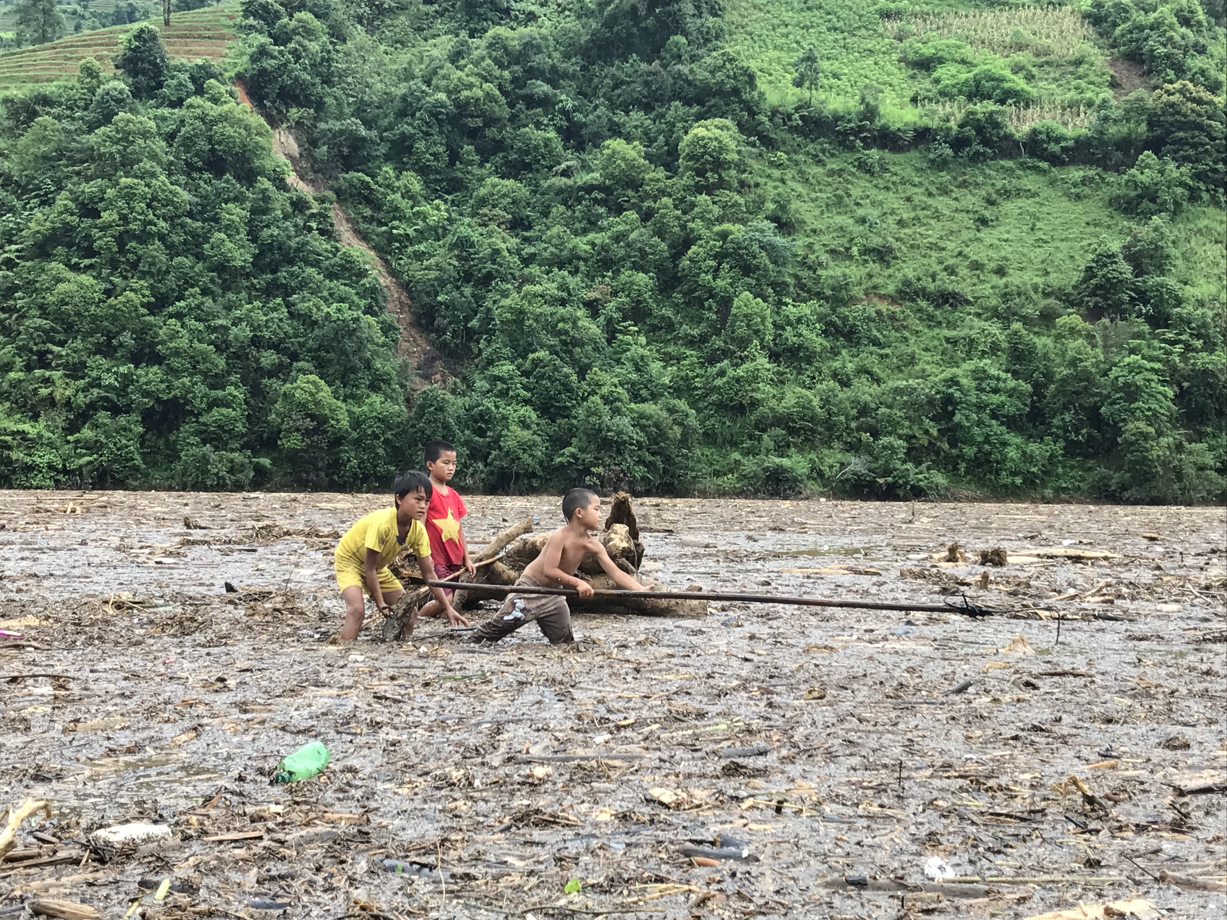 Người gi&agrave;, trẻ nhỏ M&ugrave; Cang Chải bơi ra giữa d&ograve;ng nước lũ vớt củi - Ảnh 7.