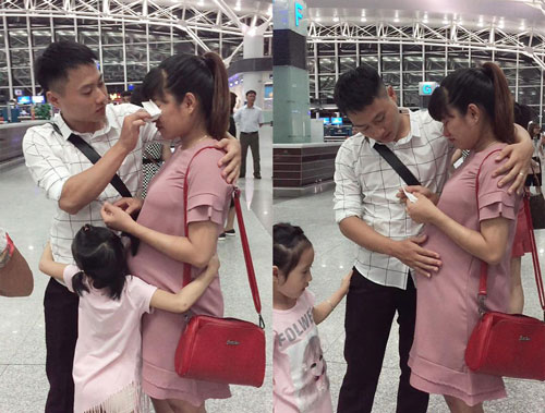 Vợ bầu 7 tháng tiễn chồng đi XKLĐ khiến nhiều người bật khóc