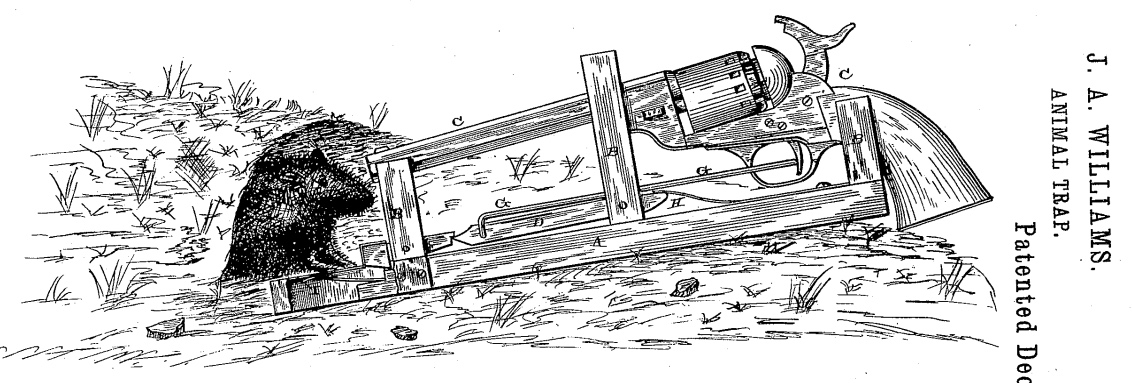
Bẫy chuột lắp s&uacute;ng lục của James A.Williams ph&aacute;t minh ở Mỹ v&agrave;o năm 1882. Nguồn: bigthink.com
