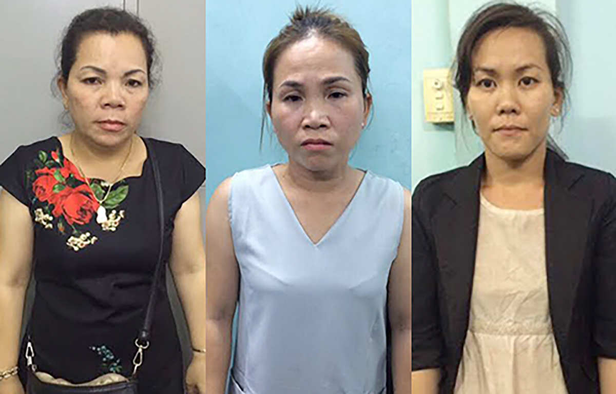 
Ba nghi phạm gồm Trần Thị Minh Nguyệt (43 tuổi), Trần Thị Th&uacute;y Phượng (35 tuổi, ngụ Kh&aacute;nh H&ograve;a) v&agrave; Nguyễn Thị Kim Anh (27 tuổi).
