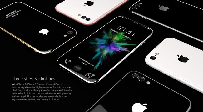 iPhone 8 với ý tưởng khung kim loại bọc kính, màn hình cong với nhiều phiên bản khác nhau. Ảnh: Handy Abovergleich.