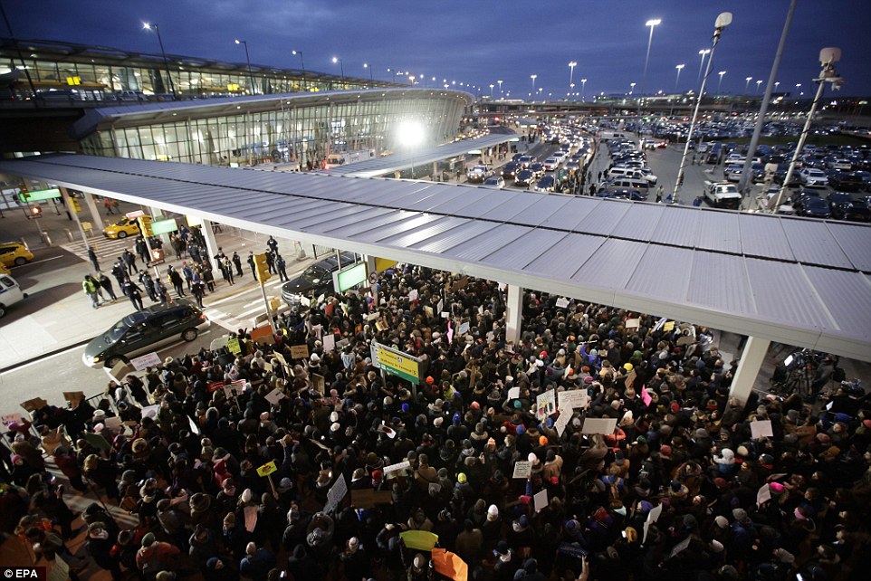 A sea of protesters gathered outside of Terminal 4 of JFK after people from Muslim countries were detained at border control