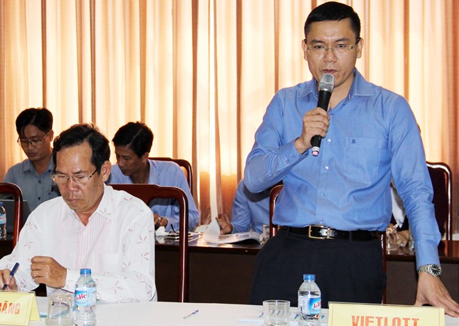 &Ocirc;ng Nguyễn Thanh Đạm, Ph&oacute; tổng gi&aacute;m đốc Vietlott, khẳng định doanh nghiệp kh&ocirc;ng c&oacute; chủ trương cho đại l&yacute; in sẵn v&eacute; điện to&aacute;n để b&aacute;n sai địa b&agrave;n ph&aacute;t h&agrave;nh. Ảnh: Việt Tường.