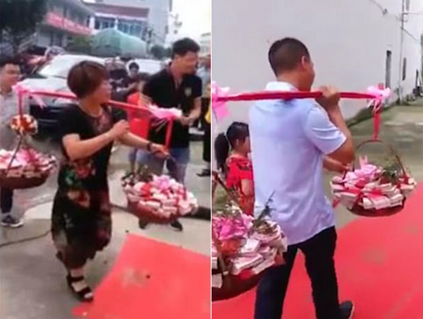 Clip: Gia đình chú rể gánh tiền mặt sang nhà cô dâu để khoe sự giàu có