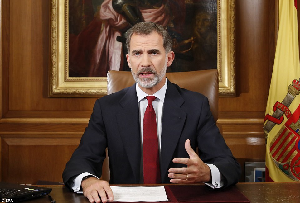 Vua Tây Ban Nha Felipe VI lên án giới chức trách Catalonia hành động vô trách nhiệm. Ảnh: EPA