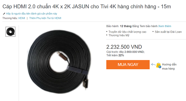 Một sợi cáp HDMI 2.0 có giá hơn 2 triệu đồng