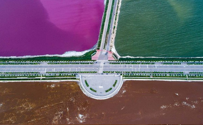 “Biển chết Trung Quốc” hóa nửa hồng, nửa xanh