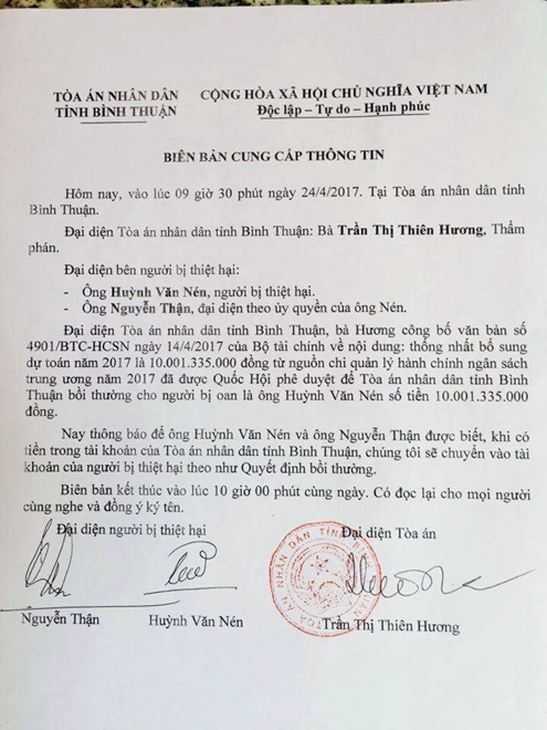 Trong tuần này ông Huỳnh Văn Nén sẽ nhận tiền bồi thường