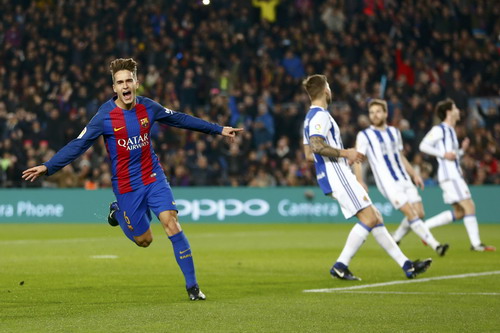 Denis Suarez lập c&uacute; đ&uacute;p trong trận