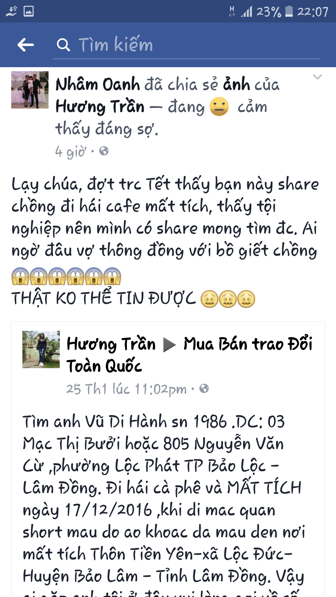 Cư dân mạng tỏ ra sốc với tin tìm người mất tích về vụ giết người chôn xác ở Lâm Đồng.