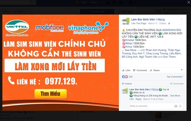 Trả 150.000 đồng qua mạng để được xài SIM sinh viên