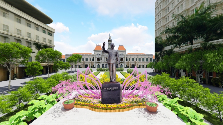 Phối cảnh Đường hoa Nguyễn Huệ khu vực tượng đài Bác Hồ