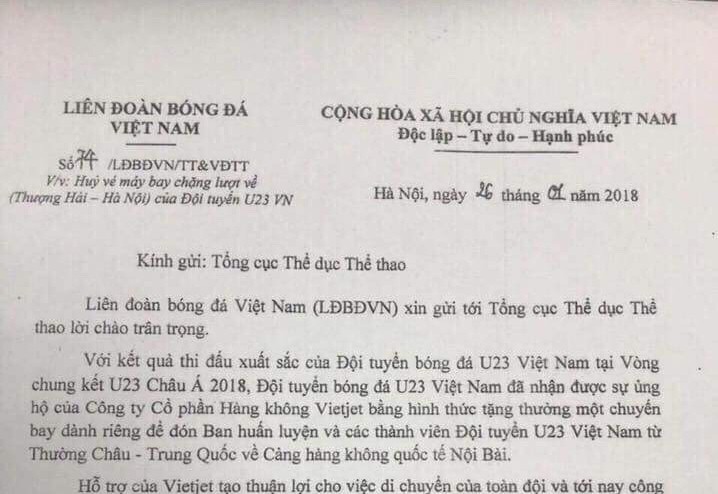 Vì sao VFF đề nghị hủy chuyến bay ở phút chót của U23 Việt Nam?