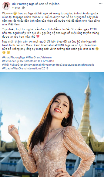 &Aacute; hậu Phương Nga dẫn đầu b&igrave;nh chọn tại Miss Grand International 2018 - Ảnh 4.