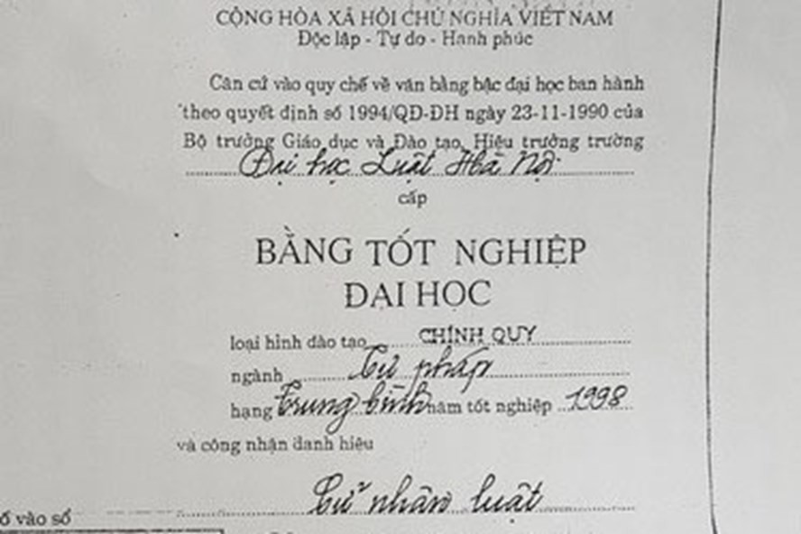 Thu hồi bằng ĐH Luật của nữ thẩm phán dùng bằng THPT giả
