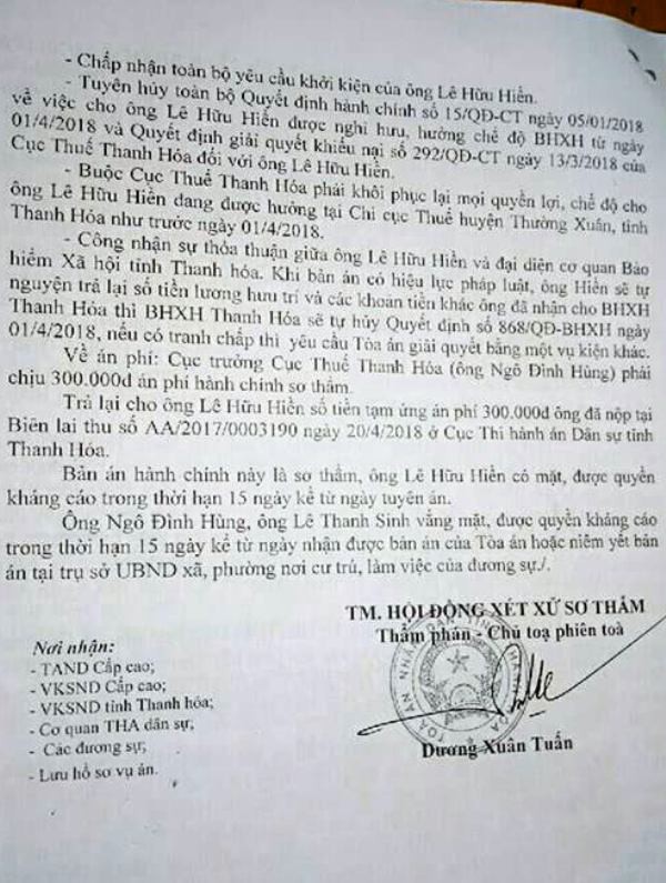 V&igrave; sao Cục trưởng Cục Thuế Thanh H&oacute;a thua kiện cấp dưới? - Ảnh 1.