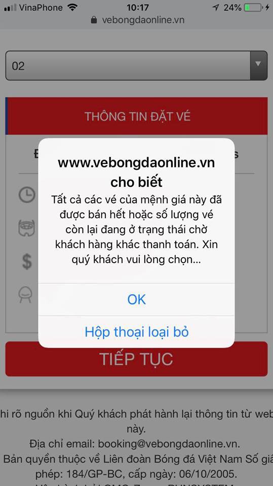 Hệ thống b&aacute;n v&eacute; online trận Việt Nam - Philippines sập to&agrave;n tập sau v&agrave;i ph&uacute;t mở b&aacute;n - Ảnh 2.