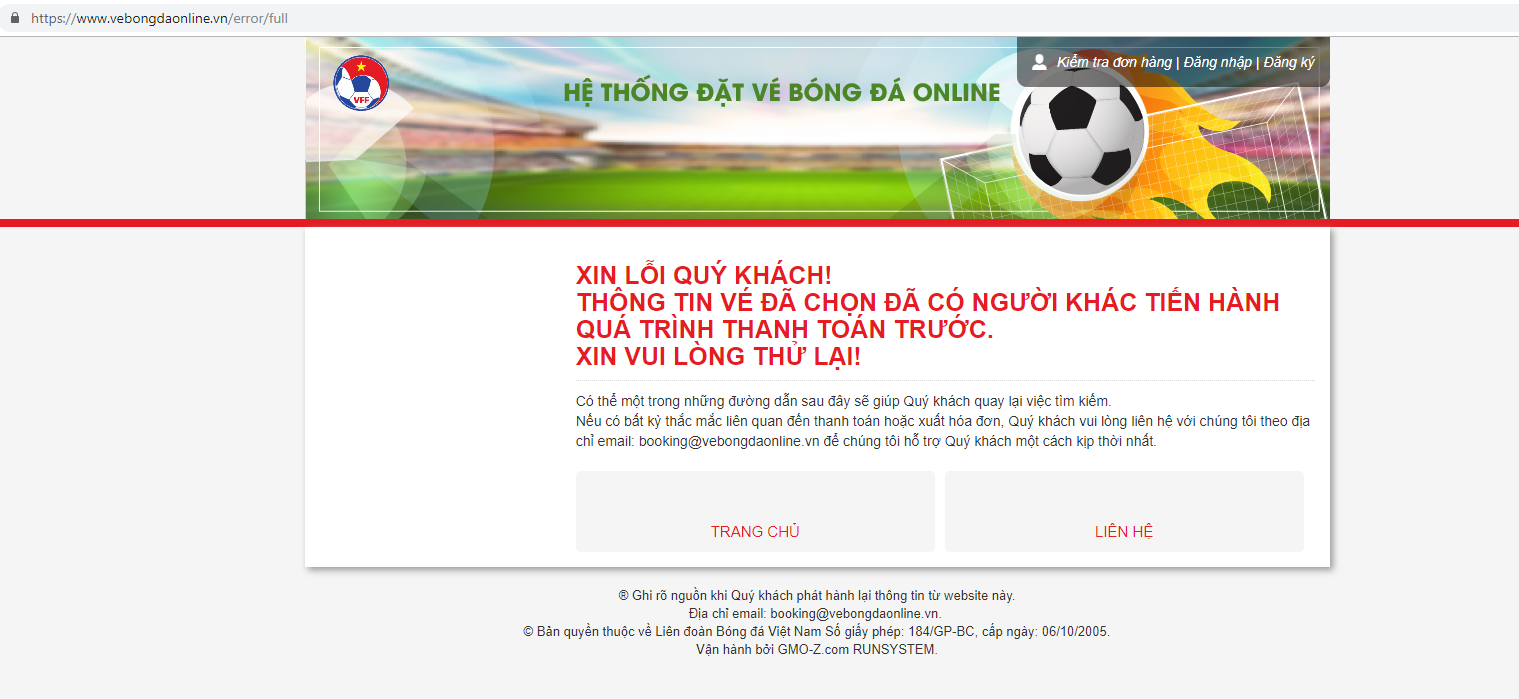 Hệ thống b&aacute;n v&eacute; online trận Việt Nam - Philippines sập to&agrave;n tập sau v&agrave;i ph&uacute;t mở b&aacute;n - Ảnh 1.
