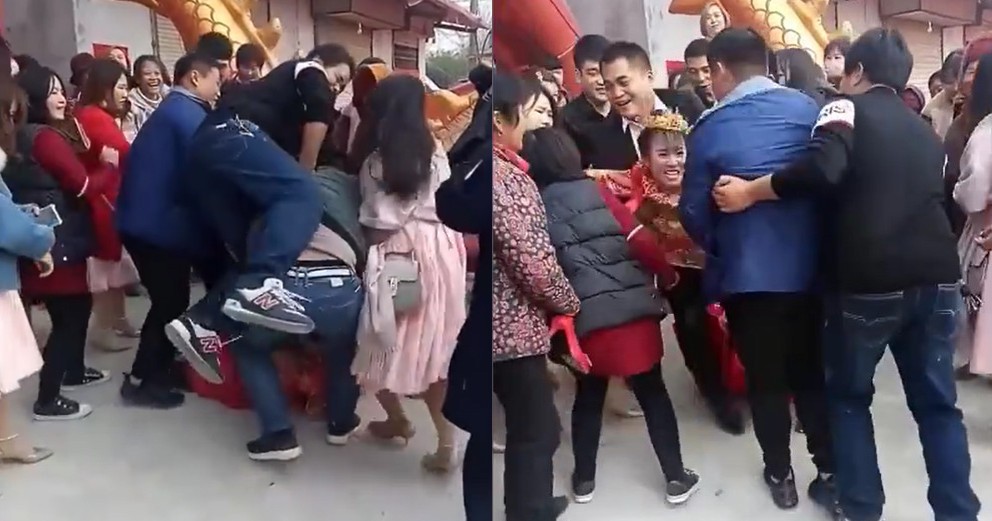 Bị khách vật xuống đất trong đám cưới, cô dâu "phản công" mãnh liệt