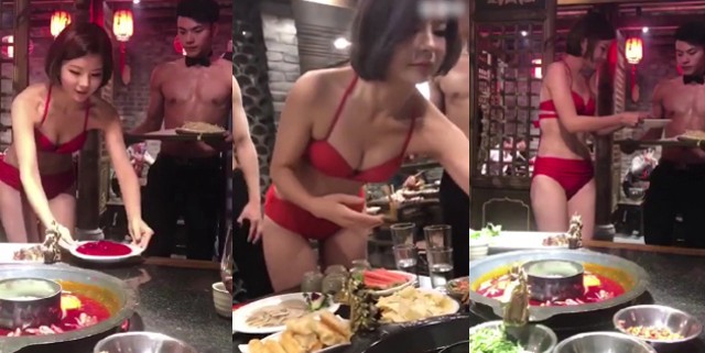Tri ân khách, nhà hàng lẩu cho người mẫu mặc bikini phục vụ