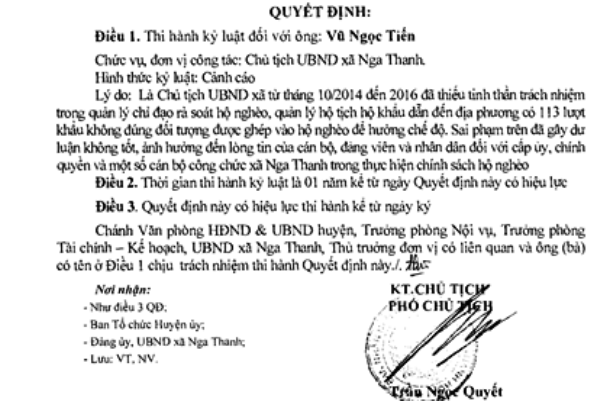 Vợ lãnh đạo xã “đi lạc” vào hộ nghèo: Kỷ luật hàng loạt cán bộ