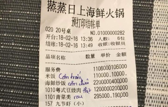 Từ cái phiếu tính tiền bằng tiếng Hoa, nghĩ về lòng yêu nước