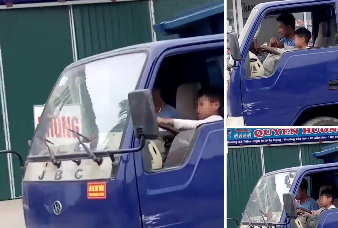 Bé trai lái xe tải chạy băng băng trên phố Sầm Sơn