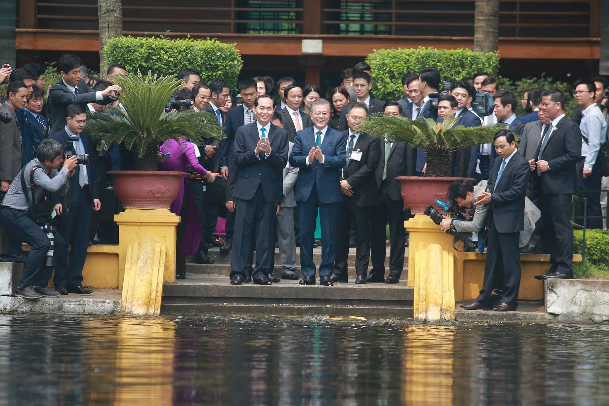 Tổng thống H&agrave;n Quốc Moon Jae In cho c&aacute; ăn tại ao c&aacute; B&aacute;c Hồ - Ảnh 5.
