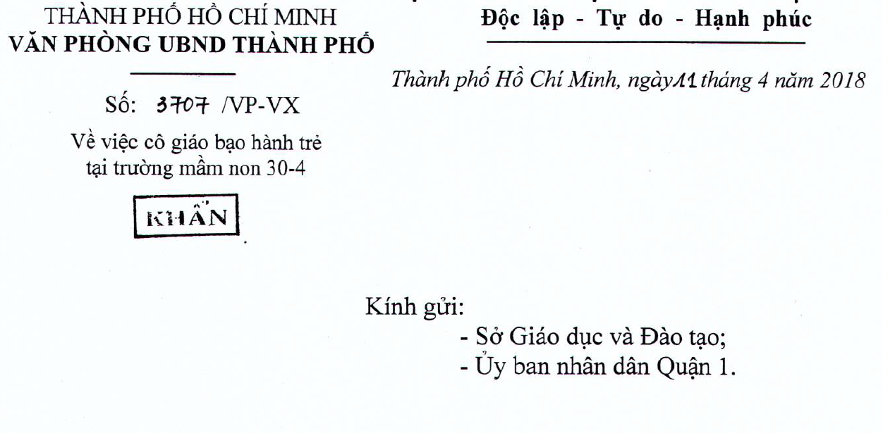 UBND TP HCM ra "tối hậu thư" vụ giáo viên bạo hành trẻ ở quận 1