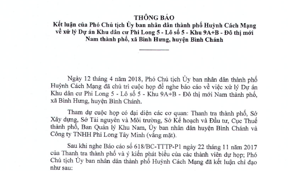 Xử lý hàng loạt cá nhân, tập thể "dính" sai phạm ở dự án Phi Long 5