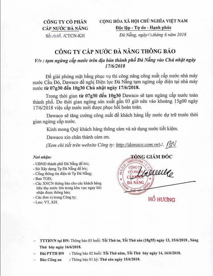 Đ&agrave; Nẵng tạm ngừng cung cấp nước sạch to&agrave;n th&agrave;nh phố trong s&aacute;ng 17-6 - Ảnh 1.