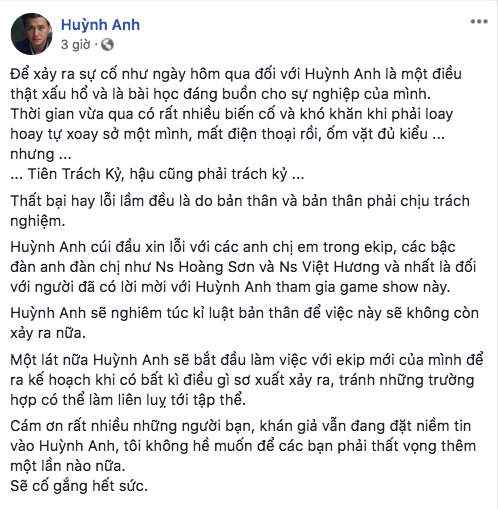 Huỳnh Anh c&uacute;i đầu xin lỗi Việt Hương - Ảnh 2.