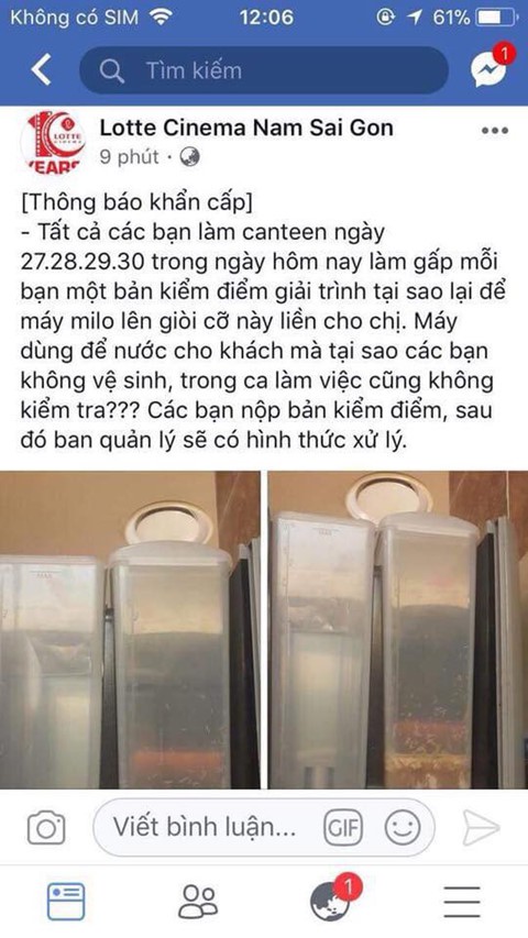 Lotte Cinema phản hồi về máy bán sữa kém vệ sinh - Ảnh 1.