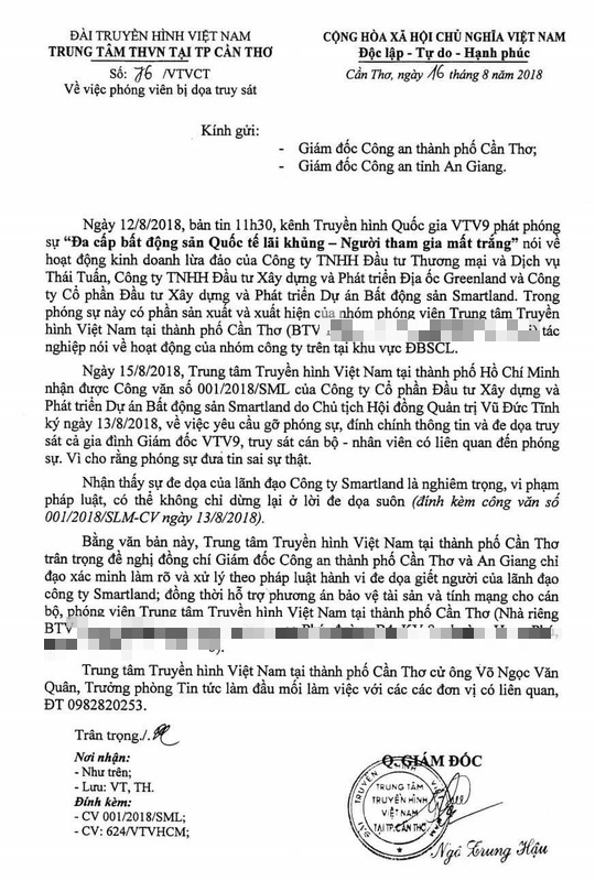 Vụ dọa truy s&aacute;t nh&acirc;n vi&ecirc;n VTV9: Đề nghị C&ocirc;ng an Cần Thơ, An Giang v&agrave;o cuộc - Ảnh 1.