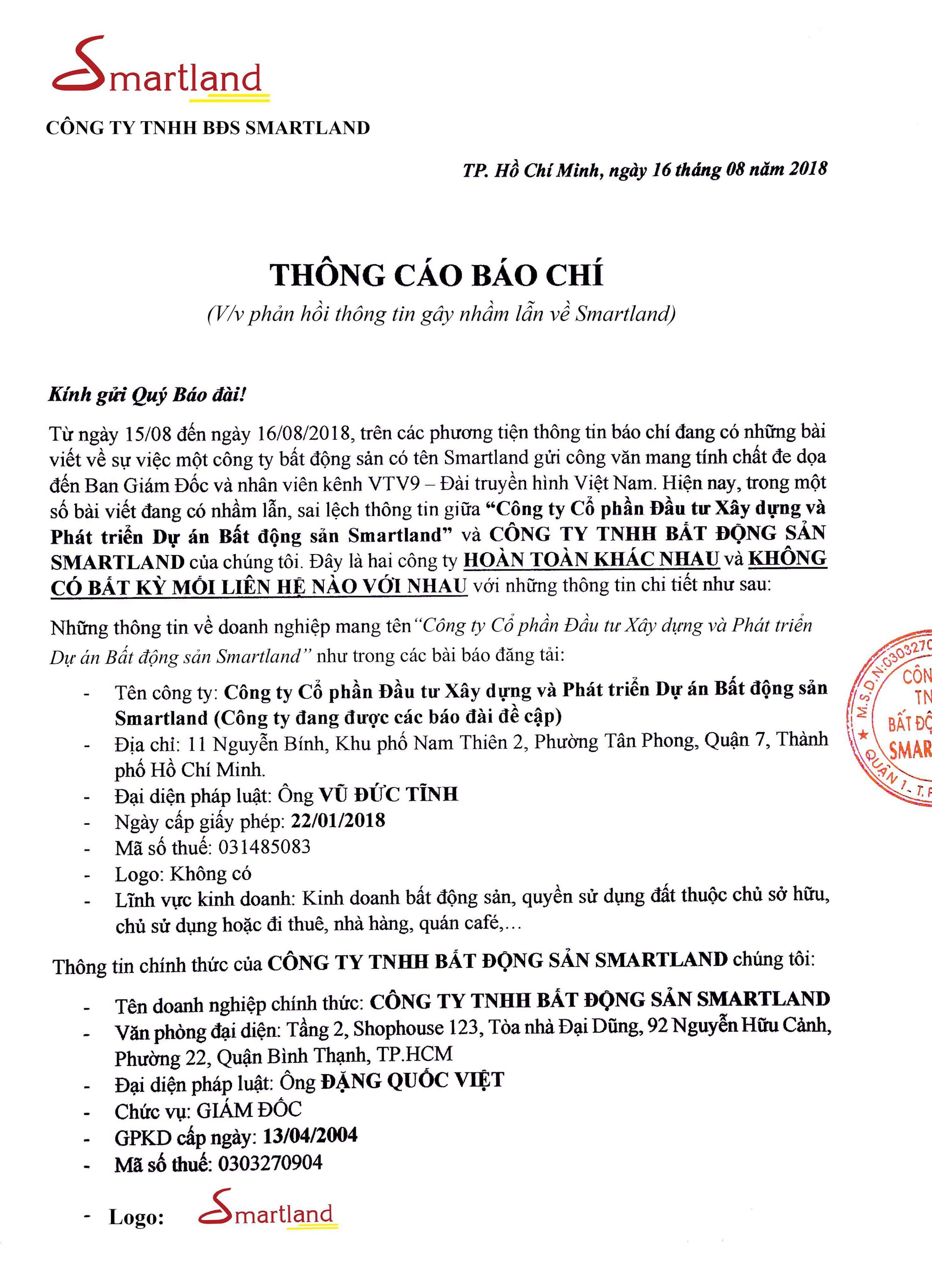 Doanh nghiệp cùng tên với công ty Smartland bị vạ lây - Ảnh 1.