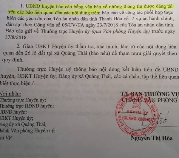 Bí ẩn 26 lô đất cấp cho cán bộ ở Thanh Hóa: UBND “phớt” chỉ đạo của Huyện ủy?