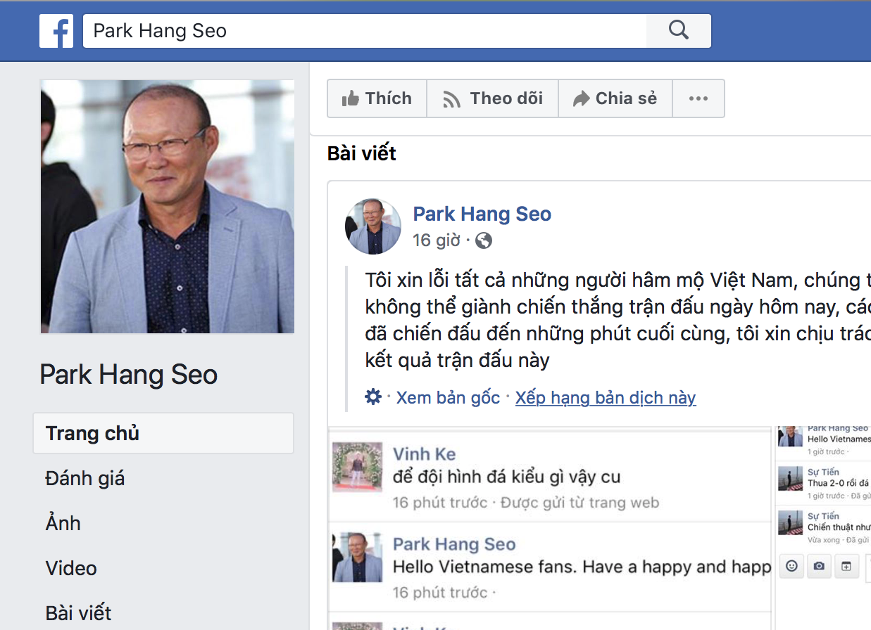HLV Park Hang-seo bị lăng mạ: Tài khoản giả, bức xúc là thật - Ảnh 1.