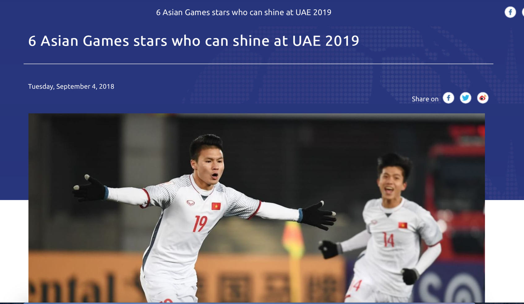 AFC xếp Quang Hải vào 6 tài năng đáng xem nhất Asian Cup 2019