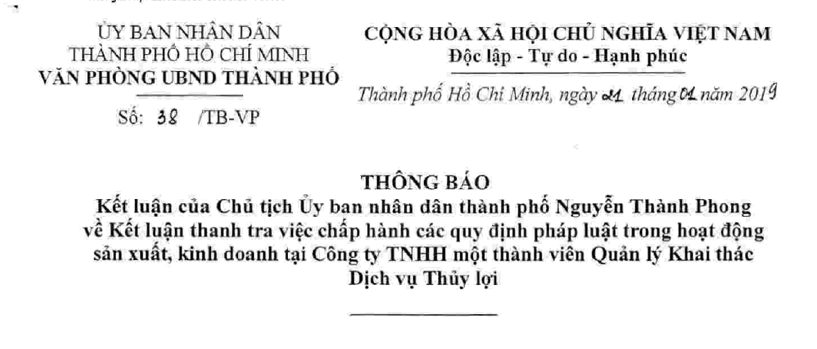 TP HCM: Lãnh đạo sở nông nghiệp nhận tiền "hỗ trợ" của Công ty Thủy Lợi