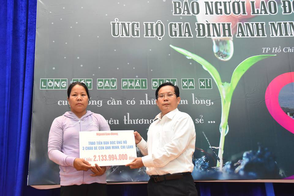 Công bố Quỹ bạn đọc Báo Người Lao Động ủng hộ 3 bé con vợ chồng bị tử nạn ở Bình Dương