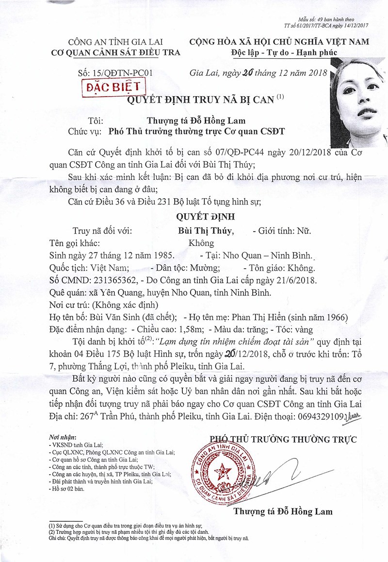 Truy n&atilde; một phụ nữ chiếm đoạt gần 11 tỉ đồng - Ảnh 1.