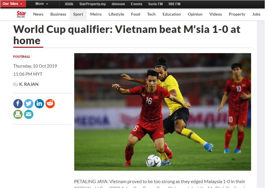 Báo chí Malaysia rất ấm ức với chiến thắng của Việt Nam