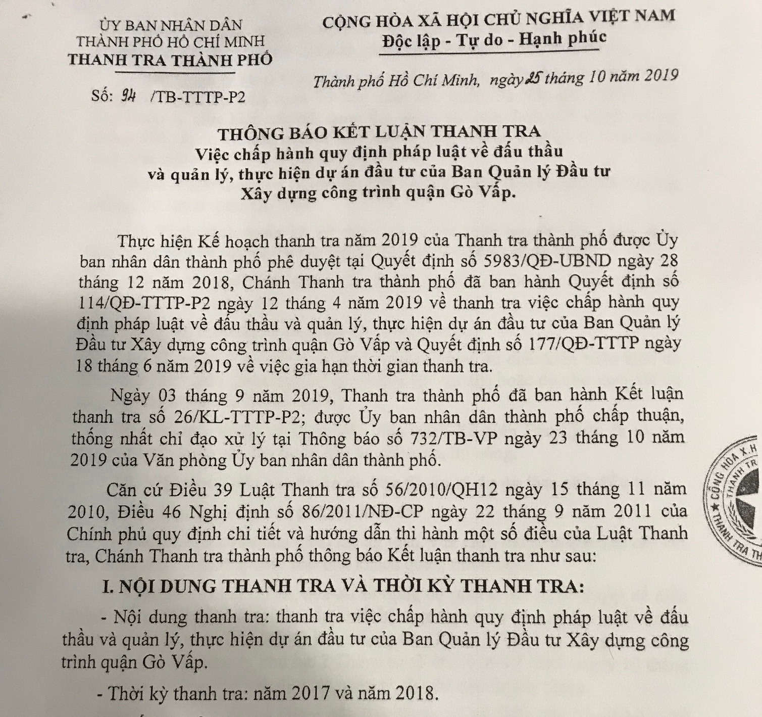 Nhiều vi phạm ở Ban Quản lý Đầu tư Xây dựng công trình quận Gò Vấp