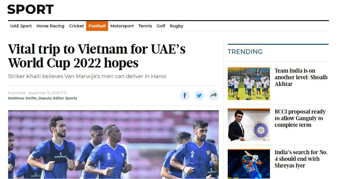 B&aacute;o UAE lo ngại cho tuyển quốc gia khi l&agrave;m kh&aacute;ch đến Việt Nam - Ảnh 1.