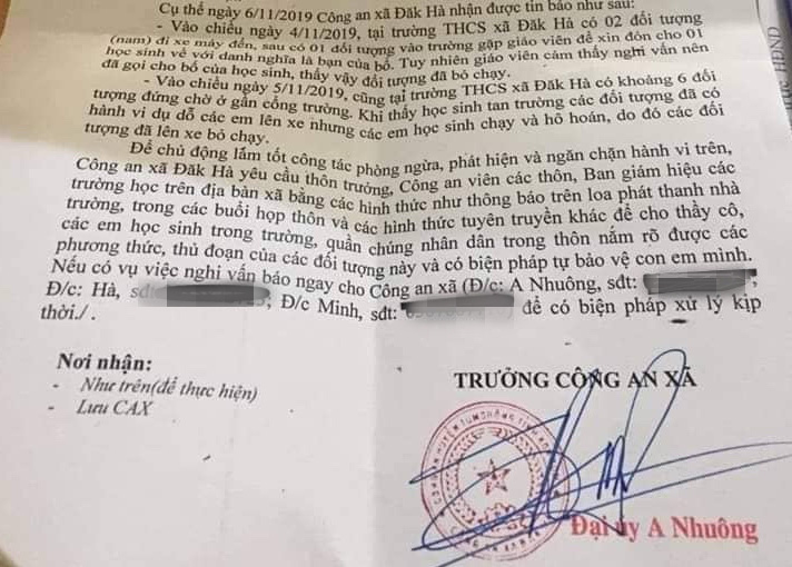 Công an xã vội vã ra thông báo "nghi bắt cóc trẻ em"