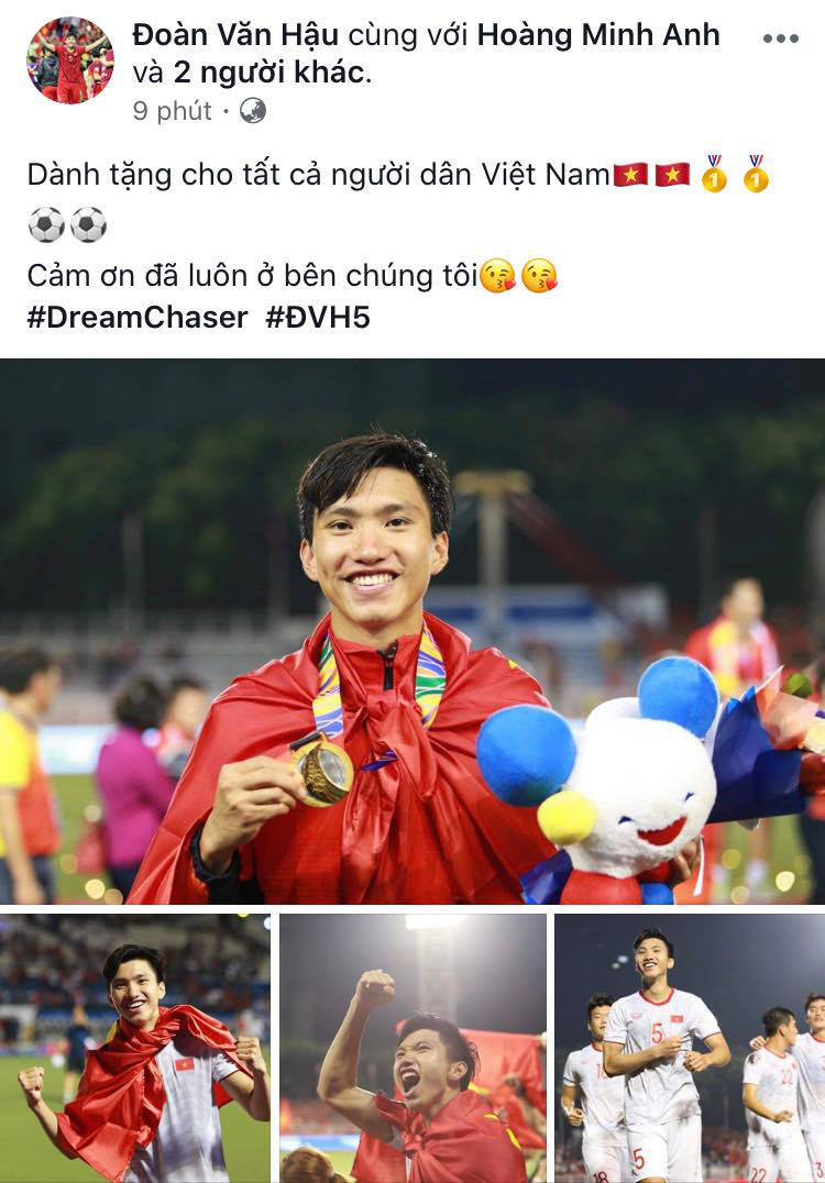 Văn Hậu, Đức Chinh, Tiến Linh... khoe v&agrave;ng, gửi lời cảm ơn người h&acirc;m mộ - Ảnh 3.