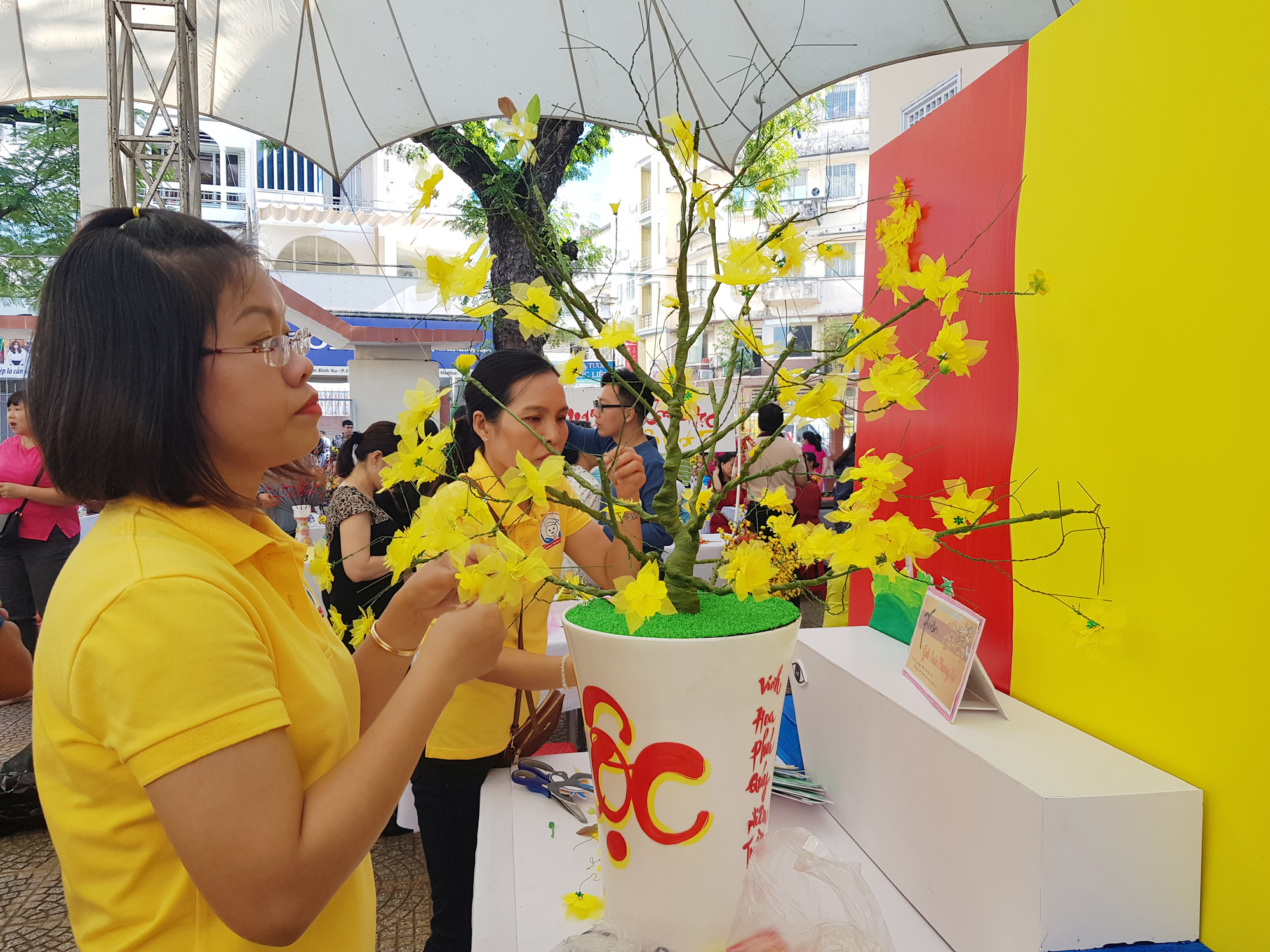 Bán đấu giá cành mai, cành đào gây quỹ chăm lo Tết