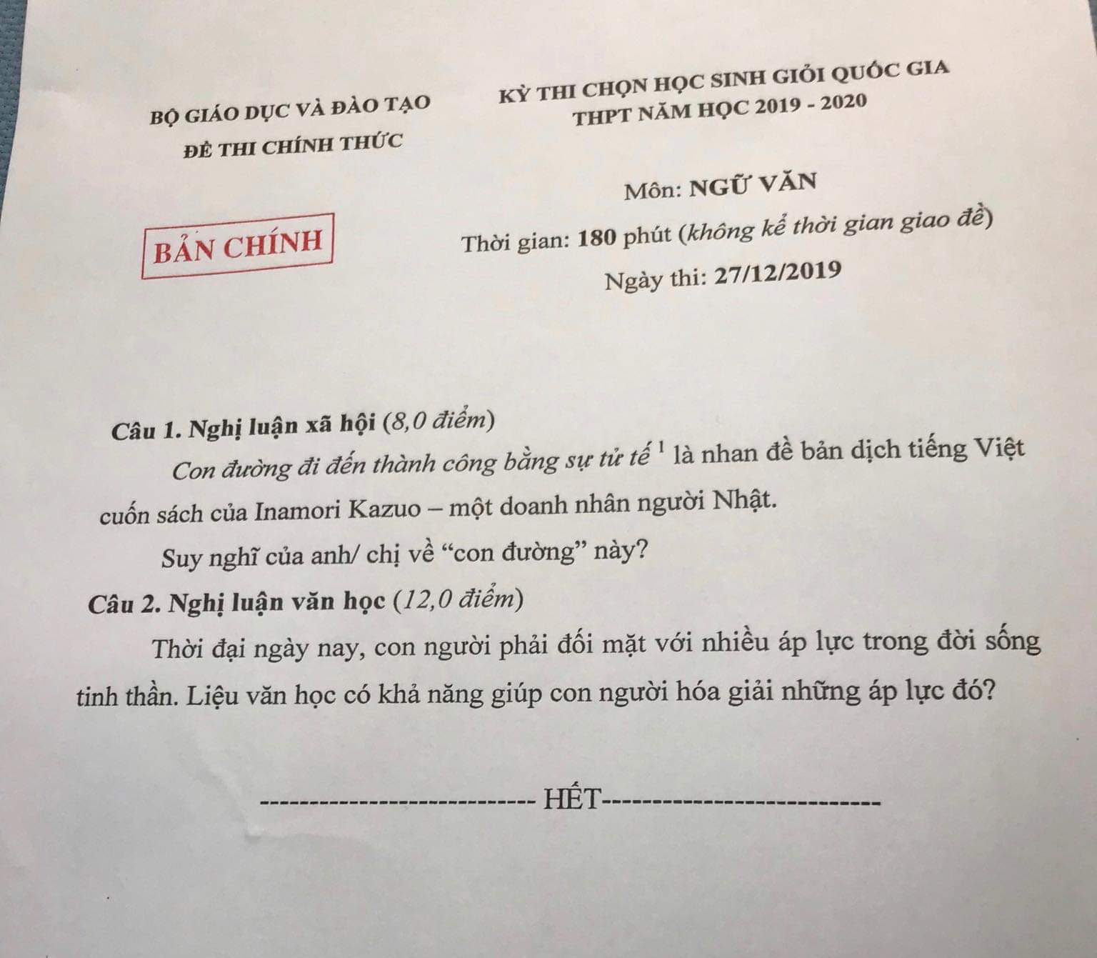 Học sinh giỏi quốc gia phấn khích với đề thi bàn về "Sự tử tế"