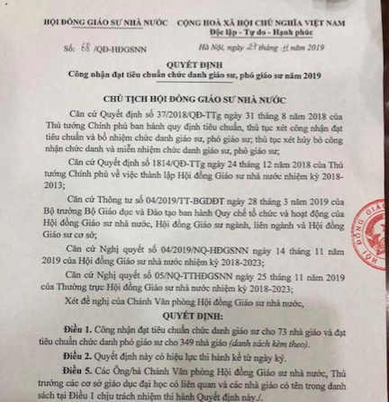 Danh sách giáo sư năm 2019: Ứng viên giáo sư bị đánh trượt có nhiều người xuất sắc